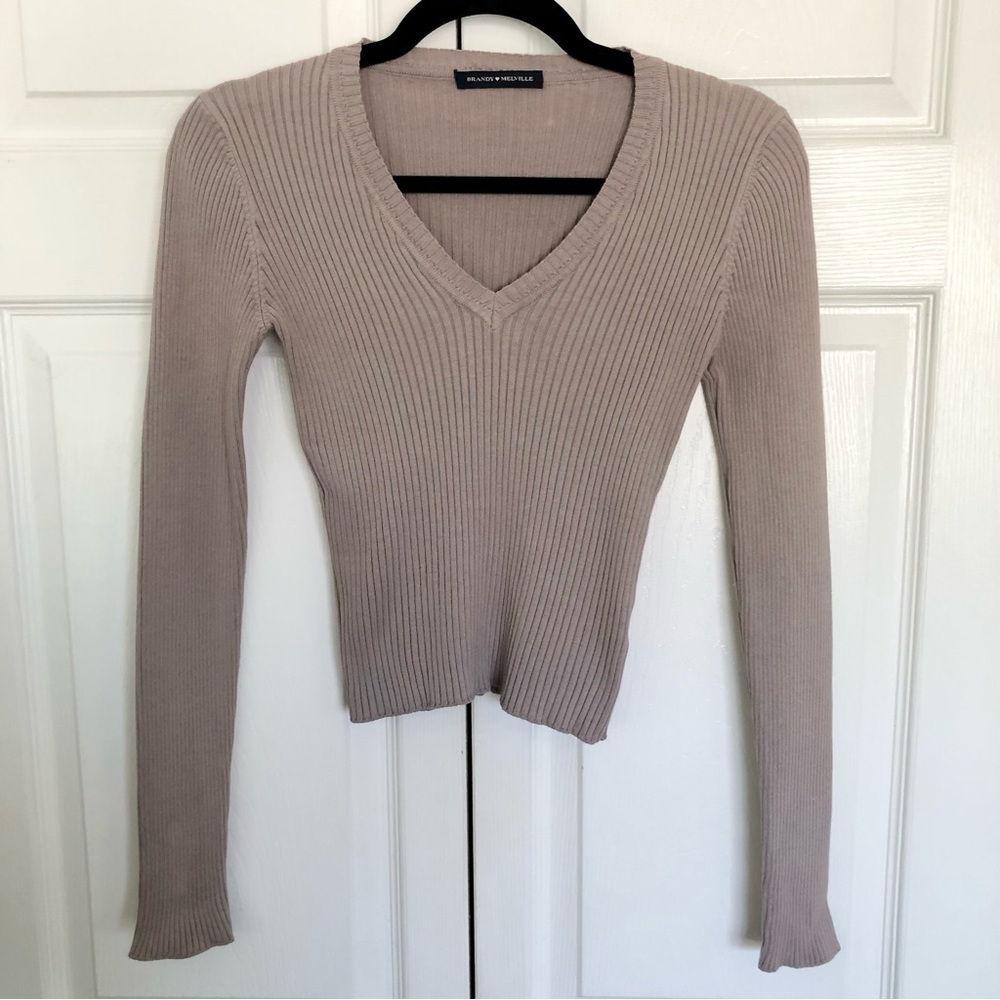 Brandy Melville Tan Ribbed Long Sleeve Sweater OS